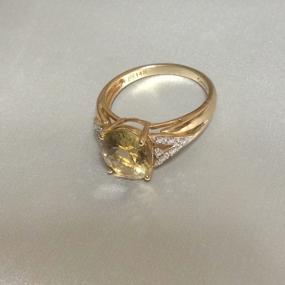 😍14 Kt Gold Limon Quartz & Diamond Ring😍 - Picture 3 of 8